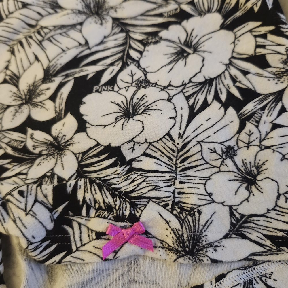 PINK Victoria's Secret Black & White Floral Lounge Top with Pink Accent